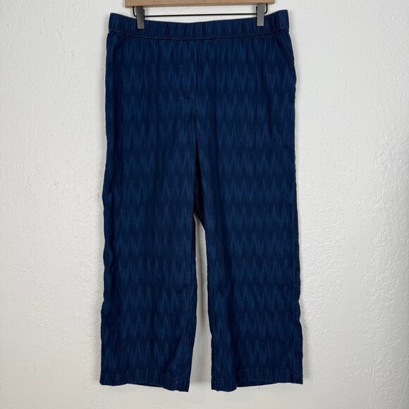 J. Jill Pure Indigo Dobby Crops Cotton Cropped Wide Leg Pants Size Medium - Picture 2 of 5